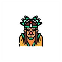 A cartoon native american man with a feather headdress vector