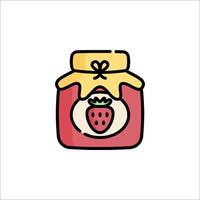 A jar of strawberry jam with a strawberry on top vector