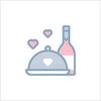 A bottle of wine and a plate with a heart vector