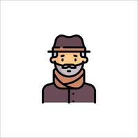 A man with a hat and scarf in a flat line icon vector