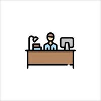 A man sitting at a desk with a computer vector
