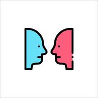 Two people are facing each other in a flat line vector