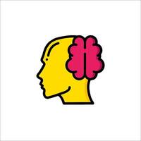 A yellow and pink brain icon with a pink outline vector