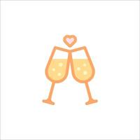 Two glasses of champagne with a heart on top vector