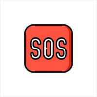 The sos logo is shown in a red square vector