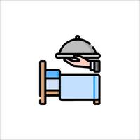 A hand holding a tray with a tray on top of a bed vector