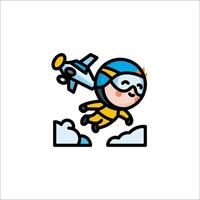 A cartoon character flying in the air with a plane vector