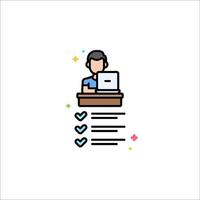 A man sitting at a desk with a laptop and check list vector
