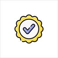 A yellow and blue badge with a tick mark vector