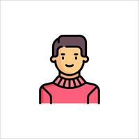A man in a pink sweater is shown in a flat line icon vector
