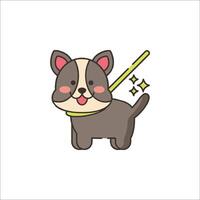 A cute dog with a leash on a white background vector