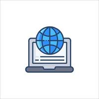 The globe is on the screen of a laptop vector
