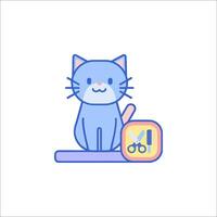 A cat sitting on a shelf with scissors vector