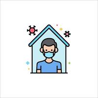 A man wearing a mask in front of a house with a virus icon vector