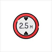 A red and white button with the words 25 meters vector