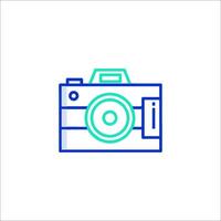 A camera icon with a blue and green outline vector