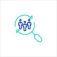 A magnifying glass icon with people in it vector