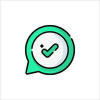 A green speech bubble with a tick mark vector