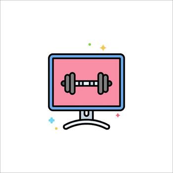 A computer monitor with a barbell on it vector