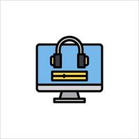 A computer with headphones on it vector