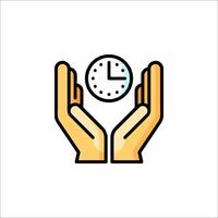 Hands holding a clock icon on white background vector