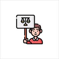 A man holding a sign with scales of justice vector
