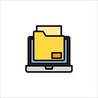 A laptop with a folder icon on it vector