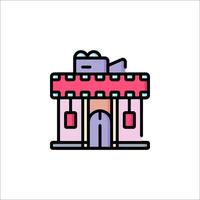 A colorful building icon with a door and windows vector