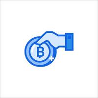 Bitcoin icon with hand holding a coin vector
