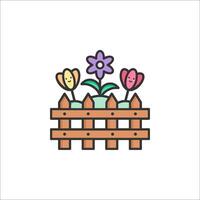 A flower garden with a fence and flowers vector