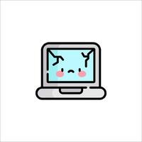 A broken laptop icon with a cute face vector