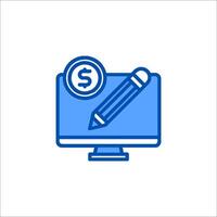 A blue icon of a computer and a pen vector
