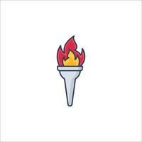 A torch with fire in it is shown in a line art style vector
