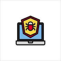 A laptop with a shield and a bug icon vector