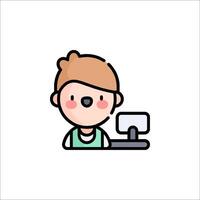 A cartoon character with a computer in front of him vector