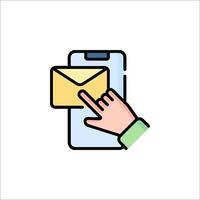 Hand holding a smartphone with an envelope icon vector