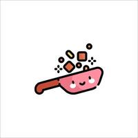 A pink pan with a face on it vector