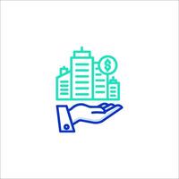 A hand holding a dollar sign and a building vector