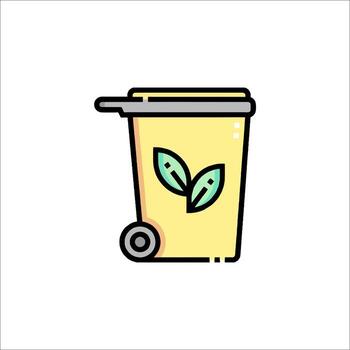 A yellow trash can with a leaf on top vector