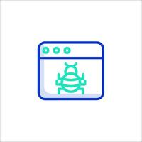 A blue and green icon of a bug on a computer screen vector