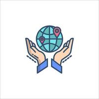 Hands holding a globe icon vector