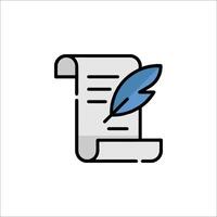 A blue feather and a paper document icon vector