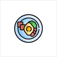 A plate with an egg and meat on it vector