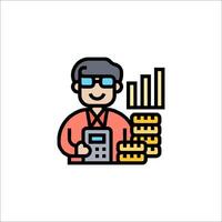 A man with a calculator and a stack of coins vector