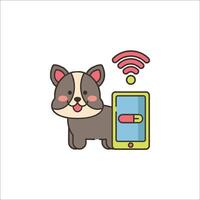 A dog with a phone and wifi symbol vector