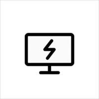 A black and white icon of a computer monitor with a lightning bolt vector