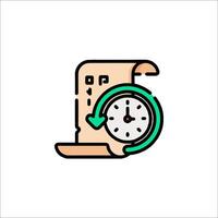 A clock and paper with a green arrow vector