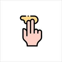 A hand with a finger pointing to a piece of food vector