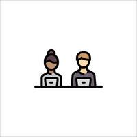 Two people sitting at a table with laptops vector