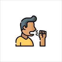 A man with his mouth open and a fist in his hand vector